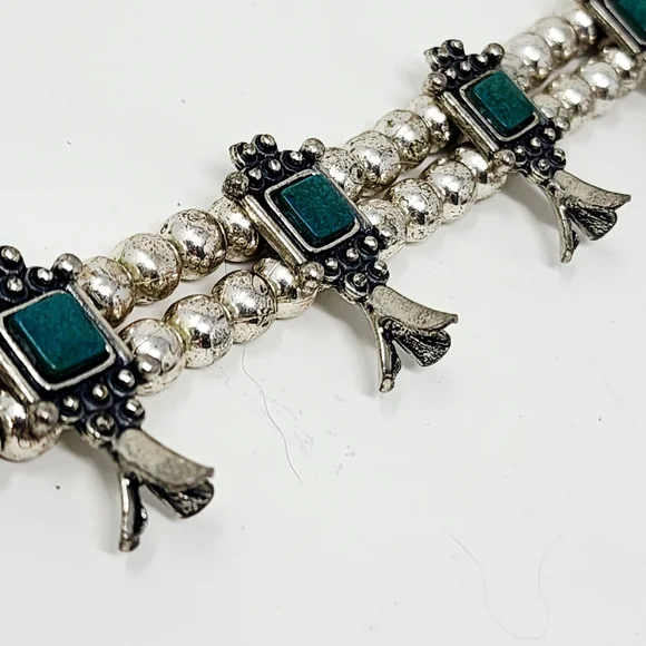 Vintage Sancrest Southwestern Squash Blossom Necklace – Turquoise & Silver Tone - Picture 7 of 16